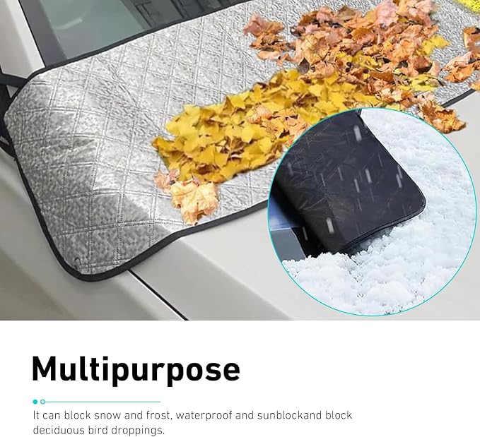 Windshield Cover, Dust/Leaf Resistant Windshield Trough Protection Cover, 66.9" x 17.7" Front Window Protector for All Seasons, Fit for Most Cars Trucks (Silver)