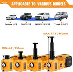 Electric Car Jack, 5 Ton 12V Digital Display Electric Jack for Car with E-Impact Wrench, Tire Inflator Pump and LED Light, (Lifting Range: 6.1-17.7 Inch) for Sedan, SUV, Truck Tire Change Replacement