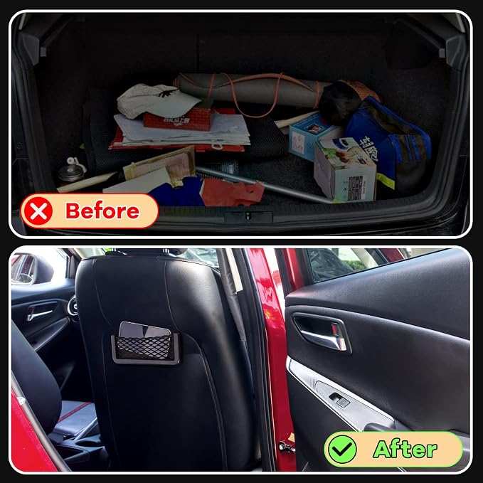 4 Pcs Boat Storage Net Bag, ABS Plastic Car Framed Mesh Net Holder, Phone & Cargo Organizer with Screws for Auto, Rv, Boat, Pontoon, Truck Pocket Storage (8 x 3 Inch)