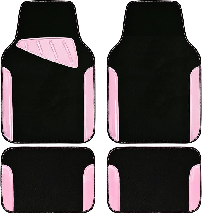 Jelly Waterproof Universal Fit Car Floor Mats, Girly Car Carpet Mats with Anti-Slip Nibbs Backing & Driver Heel Pad Fit for SUV, Vans, sedans, Cute car mats of 4pcs for Women (Pink)