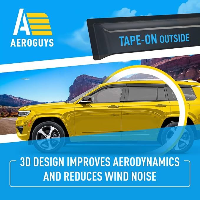 Extra Durable Window Deflectors Tape-On Window Visors Rain Guards Fit for Jeep Grand Cherokee L 2021-2026, Sun Visors, Wind Vent for Shades, Exterior Car Accessories - 6pcs. AG0184