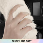 Steering Wheel Cover, Fluffy Car Wheel Covers for Women/Girls/Ladies，Soft Wool Fur Steering Wheel Protector, Universal 14 1/2 inches to 15 inches - White