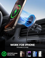 15W for MagSafe Car Mount Charger - [20X Strong Magnets] Wireless Car Phone Holder Charger, Magnetic Phone Holders for Car Vent Dash Accessories for Women Men for iPhone 17 Pro Max Silver