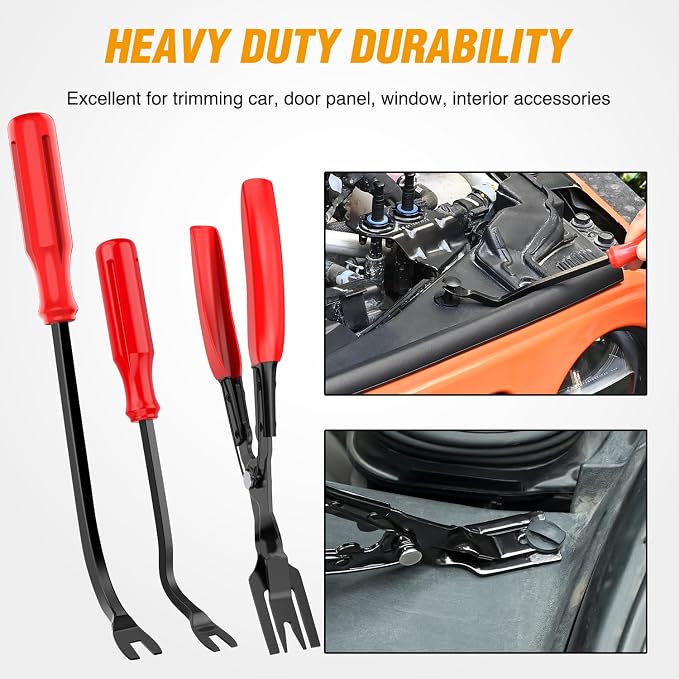 330Pcs Trim Removal Tool, Auto Push Pin Bumper Retainer Clip Set Fastener Terminal Remover Tool Adhesive Cable Clips Pry Kit Car Panel Radio Removal Auto Clip Pliers, Red