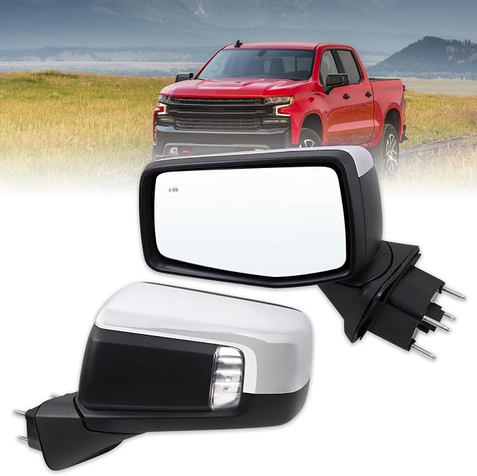 Left Driver Side Mirror Compatible With 2019-2025 Chevy Silverado 1500 With Power Glass Manual Folding Turn Signal Heated Blind Spot Chrome Replace#GM1320680(7Pins)