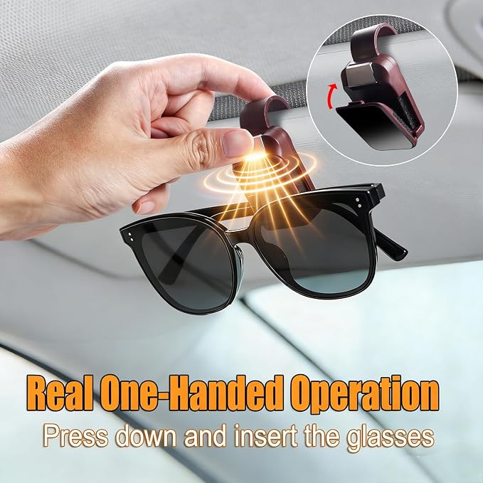 2 Pack Sunglasses Holder for Car, One-Handed-Operation Visor Sunglass Holder Clip, Easy Access Storage for Driving,Universal Fits (Textured Red)