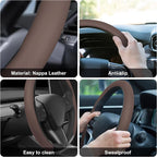 Frani Nappa Leather Steering Wheel Cover,Universal Fit 15 Inch-Premium Non-Slip Breathable Comfort Grip for Cars Trucks SUVs,Anti-Slip Durable Interior Upgrade Cocoa Brown