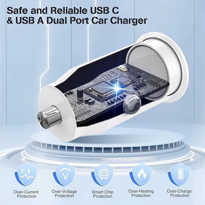USB C Car Charger for iPhone 17 16 15 Pro Max,40W Dual Port USB-C & USB-A Car Fast Charging Adapter, 2X3FT C to C Cable & A to C Carplay Cable for iPhone 17 16 15 Series/iPhone Air,iPad,Samsung-Purple