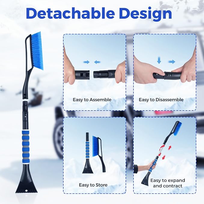 RELF 2-in-1 Snow Brush and Ice Scraper - Extendable & Durable for Car Windshield and Roof Cleaning
