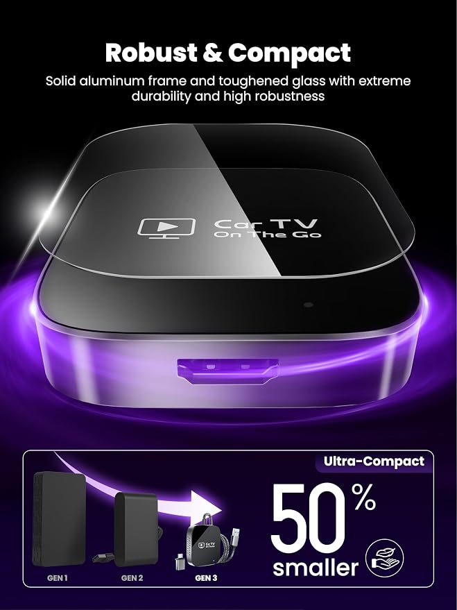 2-in-1 Wireless CarPlay Adapter & Car TV Mate Pro [Autolink Pro 2026, Metal & Glass Case] Convert Wired to Wireless Car Play with HDMI Input, Screen Mirroring & Streaming, Fit for 2016+ Cars -Black