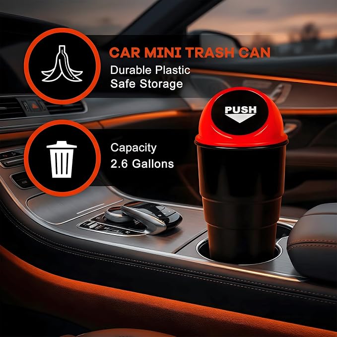 Cup Holder Trash Can for Car, Leakproof Vehicle Back Seat Garbage Can Mini Portable Trash Bin with Lid, Universal Smellproof Cup Holder Garbage Bin for Cars Trucks SUVs (Red)