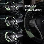 Leather Car Steering Wheel Cover, Non-Slip Car Wheel Cover Protector Breathable Microfiber Leather Universal Fit for Most Cars (Green)