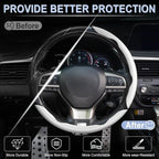 3pcs Carbon Fiber Anti-Skid Steering Wheel Cover, Waterproof & Segmented Butterfly Design, Universal 99% Vehicle Wheel Cover Protector, Car Interior Accessories (White-3pcs)