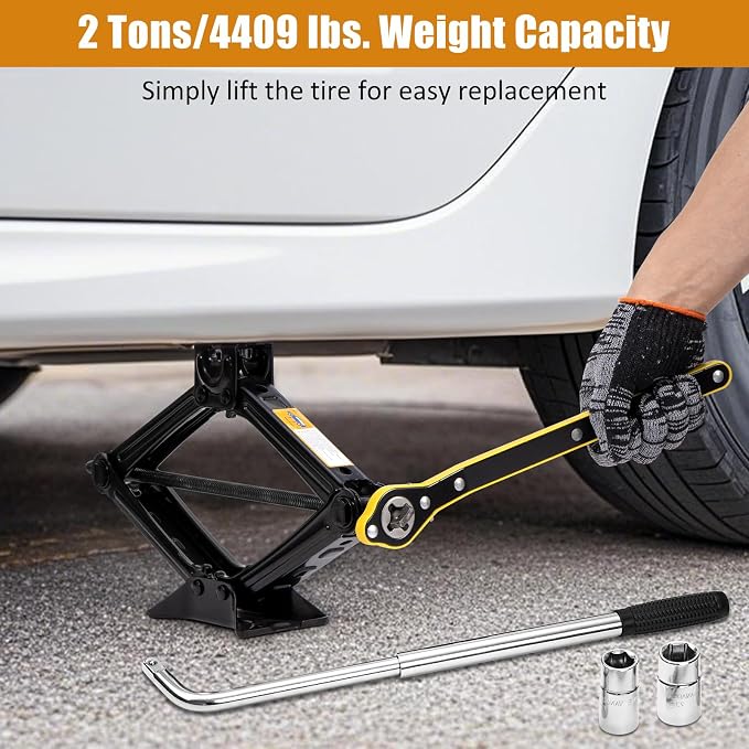 Car Jack Kit 2 Ton (4,409 lbs) Portable Scissor Jack for Car, Tire Jack Changing Kit with Lug Wrench, Black