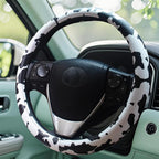 Universal Steering Wheel Cover Women 14.5-15 inch car Accessories Cow Print Western Leather Anime Black and White Cute Wheel Cover Anti-Slip Car Protecter for Men