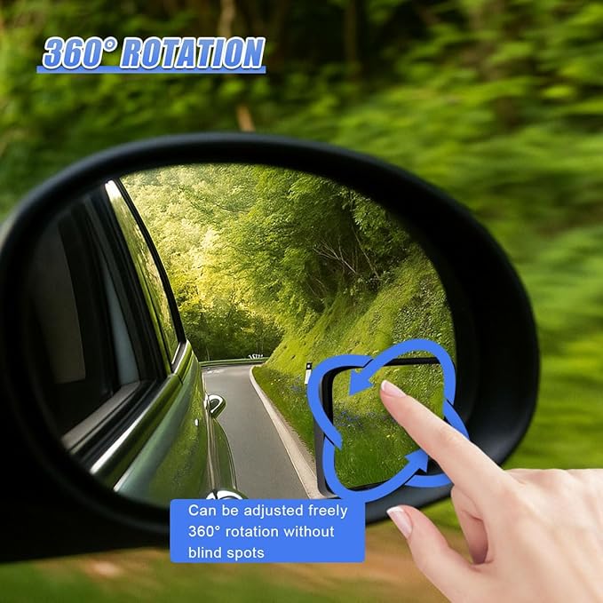 2PCS Car Fan Shaped Blind Spot Mirrors, HD Glass Wide Angle Car Side Mirrors with Housing, Self-Adhesive Adjustable Convex Rearview Mirror, Vehicle Parking Safety Accessories (Black)