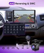 4G 64G Android Car Stereo for Honda Civic 2006 2007 2008 2009 2010 2011, Wireless CarPlay & Android Auto, 5GHz WiFi GPS, Touchscreen, Bluetooth/FM/RDS, EQ, SWC + AHD Backup Camera