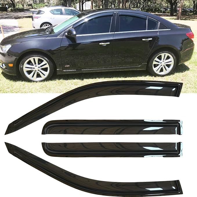 4pcs Original Shatterproof Rainproof Side Window Wind Deflectors for 2011-2015 Chevy Cruze,Outside Mount Rain Guard Sets,Nice Looking Window Visors for Cars,Vent Deflector for Cruze 11-15 94611