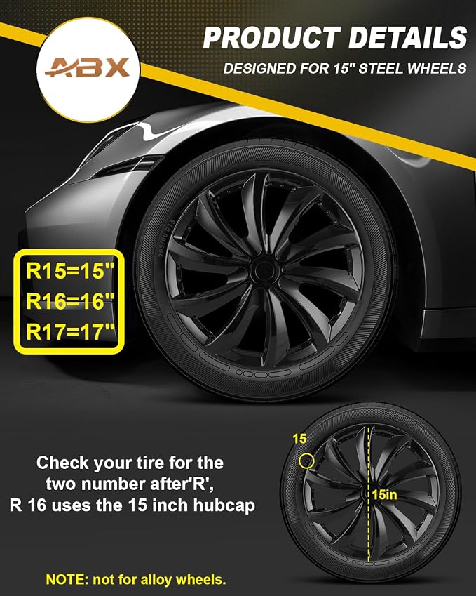 Hubcaps,15 inch hubcaps Set of 4, Wheel Rim Cover ABS Material, Snap On Car Truck SUV Replacement, for Toyota Camry Nissan Mazda etc