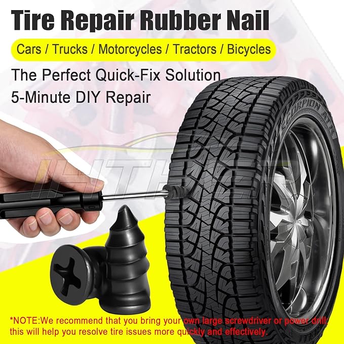 61 PCS Tire Plugs Screw Type, Reliable Screw in Tire Repair Plugs with a Screwdriver, Quick Tool Tire Plugs, Screw Tire Plug Kit, Tire patch kit for cars, motorcycles, trucks, tractors, and bicycles
