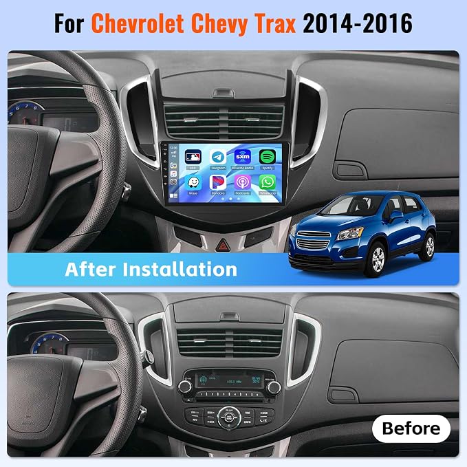 2+64GB Android 15 Car Stereo for Chevrolet Chevy Trax 2014 2015 2016 CarPlay Android Auto, 9" Touchscreen Car Radio for Chevy Trax with GPS WiFi Bluetooth FM/RDS EQ 26UI Backup Camera
