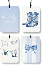 Blue Western Coastal Car Air Freshener 4 Pcs Coconut Scented, Preppy Cowgirl Bikini Bow Car Accessories Mirror Decor for Women, Girly Beachy Hanging Air Freshener for Cars Closet Drawer Books