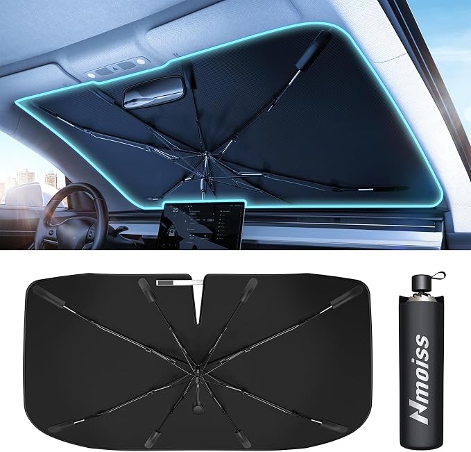 Windshield Sun Shade Umbrella [Vinyl Coating Heat Shield] Keep Cool | Protect Car from Sun Rays & Heat Damage and Protect Interior, Spring Structure Edge Small (53" L x 29" W)