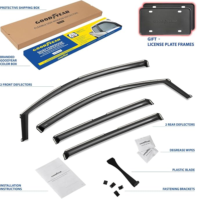 Goodyear Shatterproof in-Channel Window Deflectors for GMC Canyon 2023-2026 Crew Cab, Rain Guards, Window Visors for Cars, Vent Deflector, Car Accessories, 4 pcs - GY008455