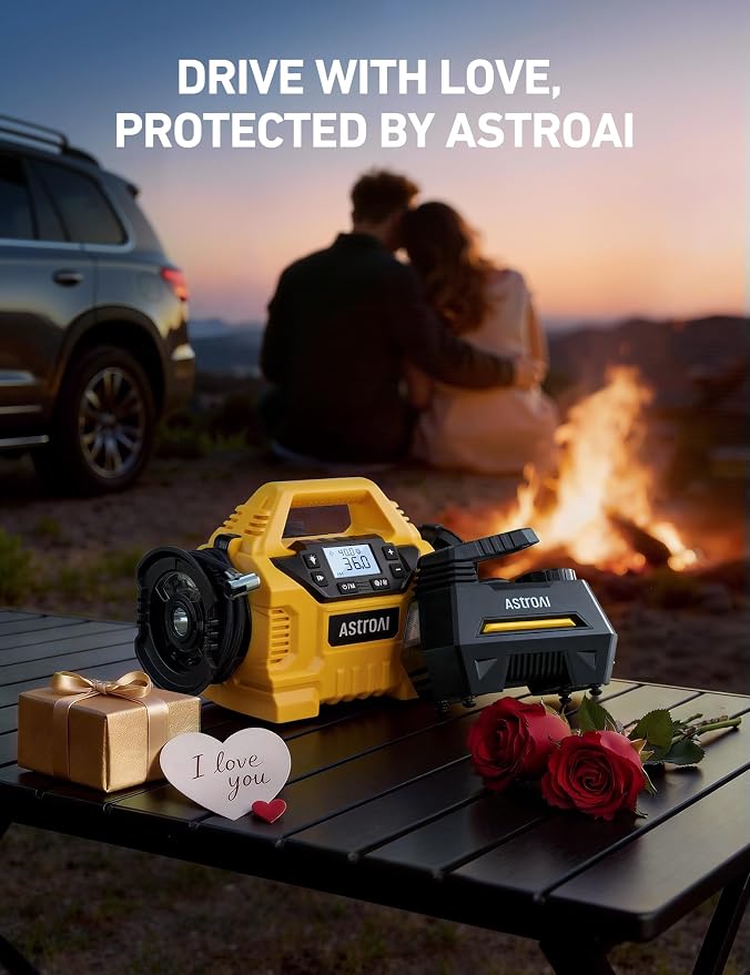 AIRUN H1 Tire Inflator Portable Air Compressor,Fast Inflation Electric Air Pump for Car Tires-Car Accessory,9.8Ft Cord-12VDC-Powered Auto Shut-Off with Digital Pressure Gauge,LED Light,Yellow