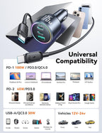 175W Super Fast Car Charger [GaN] 3-Port Car Charger USB C Fast Charge with USB-C Cable, Car Cigarette Lighter USB Charger for iPhone 17/16/15, Samsung S26/25, Pixel 10, MacBook, iPad and More