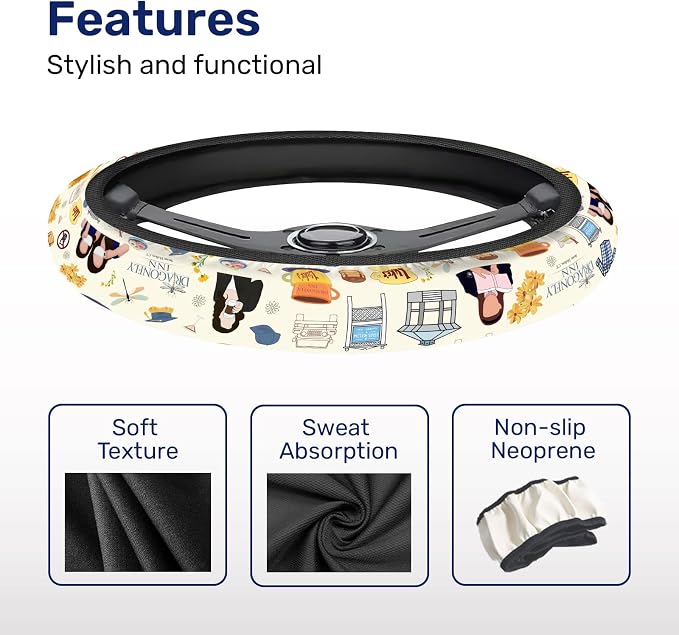 Mom Daughter Diaries Steering Wheel Cover, Non Slip Polyester Car Wheel Protector for Car SUV Truck, Universal 15 Inch