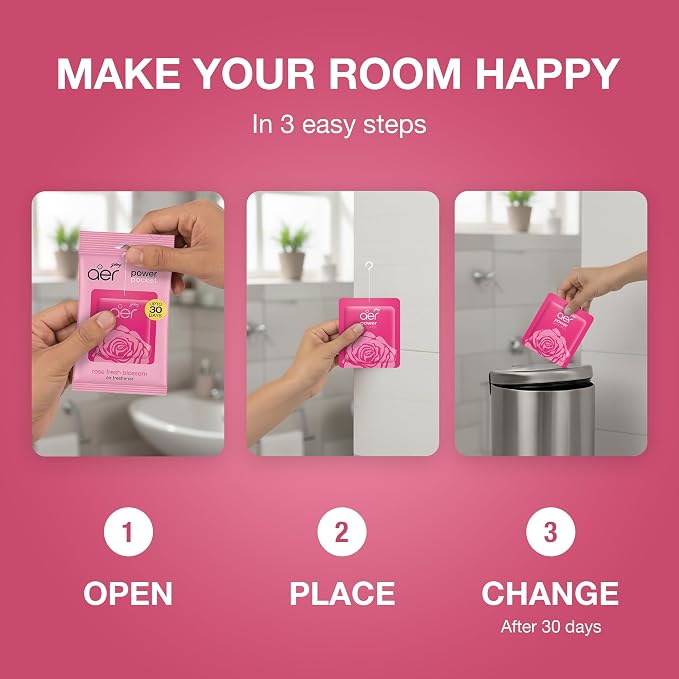 AER Power Pocket Rose Fresh Blossom Solid Gel Air Freshener for the Entire Home with Long Lasting Scent, Pack of 6
