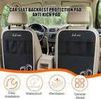 Car Kick Mats Backseat Organizer, 2PCS 2 in 1 Anti Kick Waterproof Back Seat Protector with 2 Storage Pockets, Large Capacity Auto Seat Accecories for Pets Kids, Universal Fit