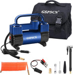 12V Heavy Duty Tire Inflator Metal Portable Air Compressor Pump | 6X Faster Inflation Double Cylinders 150PSI Air Pump with Adapter for Car, RV,Pickup Truck, SUV, Van,Camper, Air Bed,Ball