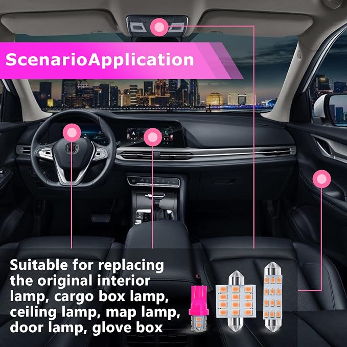 24 PCS Car LED Lights, Interior Replacement Bulbs for Car Interior Lights Dome Lights Plate Lights Map Lights Door Lights License,Compatible with All Vehicles(Pink)