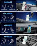 3-in-1 Wireless Car Charger Mount, 15W Fast Charging Auto-Clamping Phone Holder for iPhone 17 16 15 14, Samsung Galaxy S24 S23, Dashboard, Vent & Windshield Car Mount(Space Grey)