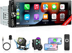 Single Din Radio Car Stereo with Wireless Carplay & Android Auto, 6.9" IPS Touchscreen Car Stereo with Bluetooth 1080P Backup Camera Mirror Link Navigation AM/FM Type-C Fast Charging USB EQ SWC Mic