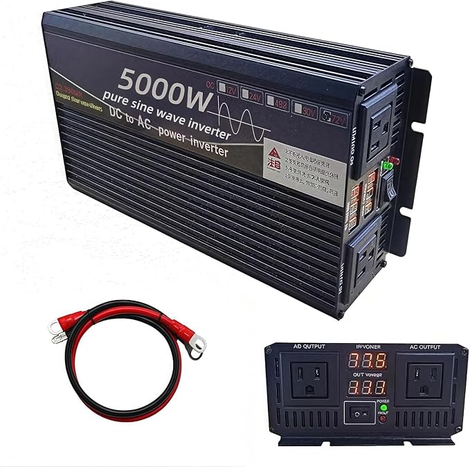 5000 Watt Power Inverter 12V DC to 220V AC Converter, RV Inverter, LED Display with 2 AC Outlets Dual Fans Radiating, for RV, Camp and Home, Electric Tool Pure Sine Wave Inverter (220V, 5000W 12V)