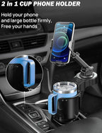 Cup Holder Phone Mount for Car, Car Cellphone Large Adapter Long Arm with 360 Degree Rotation, Compatible iPhone, Samsung & All Smartphones,Black,2 Pack