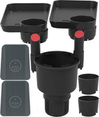 Triple Car Cup Holder Expander Attachable 2 Tray with Adjustable Base and Large Bottles
