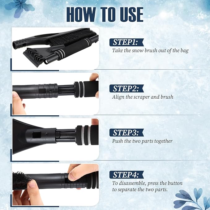 Snow Brush and Ice Scrapers for Car Windshield Detachable Window Snow Scrapers and Brush with Ergonomic Foam Grip Ice Removal Tool for Cars, Trucks, Suvs(Black)