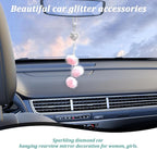 Bling Diamond Heart Car Interior Accessories, Heart & Pink Plush Ball Decor Ornament Pendant, Hanging Decoration Charm (Pink)
