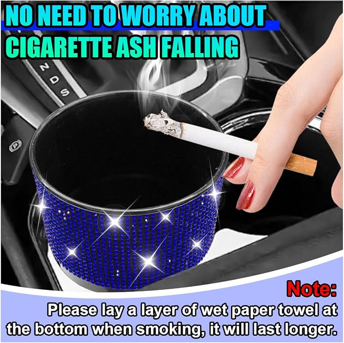 Bling Car Trash Can with Lid, Rhinestone Leakproof Waterproof Auto Cup Holder Garbage Bin, Portable Multipurpose Vehicle Dustbin and Organizer for Home Office Kitchen Bedroom (Blue)