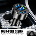 4 Ports Car Charger Adapter,12V/24V Car Cigarette Lighter USB Charger Including 3.1A/PD/Super Fast Charging Ports,Upgraded Cars Phone Chargers with LED Voltage Display & Soft Light