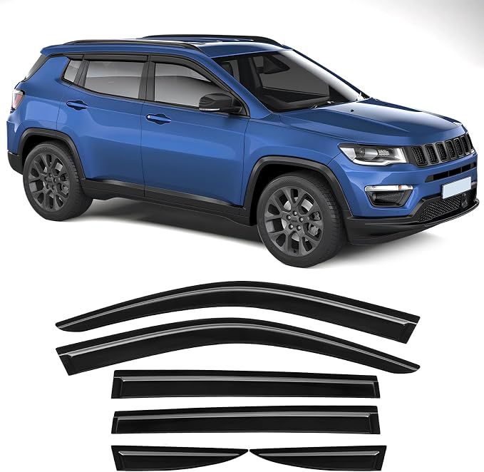 Rain Guards Fit for Jeep Compass 2017 2018 2019 2020 2021 2022 2023 2024 2025 2026, Tape-on Durable Side Window Sun Wind Deflectors 2017-2026 Compass Rain Guard Black 6 PCS
