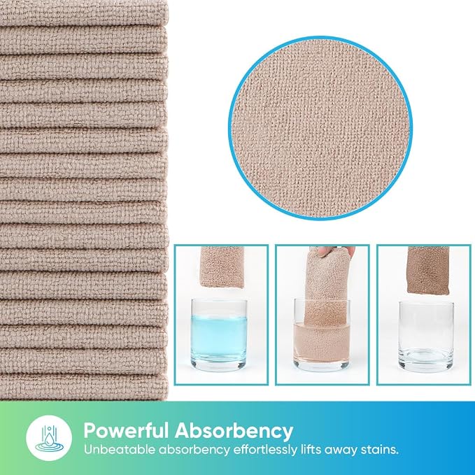 Microfiber Cleaning Cloths Brown, 100 Pack Microfiber Towels for Cars, Lint Free & Scratch-Free Bulk Cleaning Rags for House, Kitchen, Car and Shop, Absorbent Cleaning Towels 11.5 x 11.5 inch