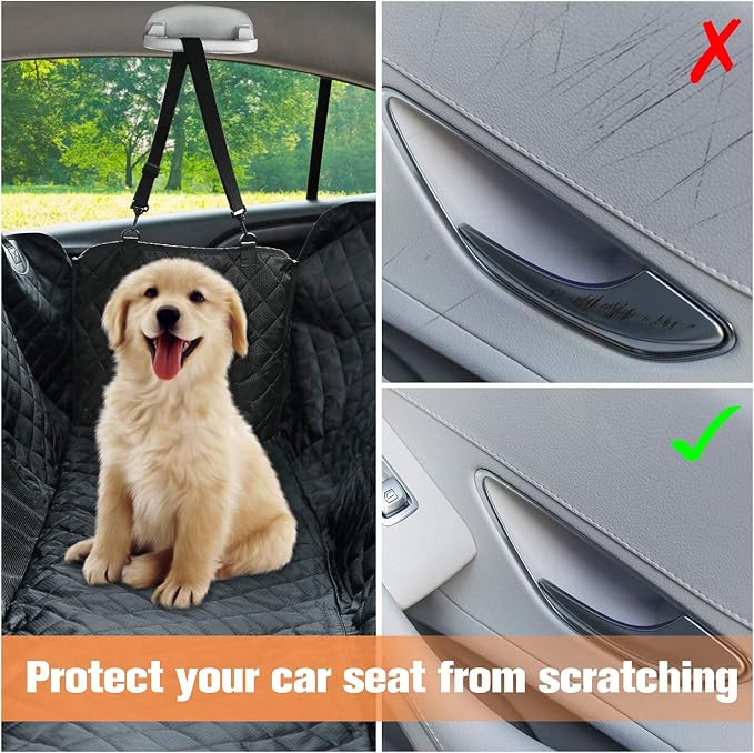 Dog Car Seat Cover with Mesh Window, 100% Waterproof Pet Seat Cover for Back Seat, Scratchproof Dog Hammock for Cars, Trucks, SUVs, Jeeps, Black