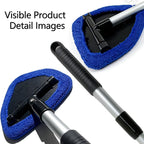 Microfiber Car Windshield Cleaning Tool with Extendable Handle,Car Defogging Glass Cleaning Brush with 4 Reusable Microfiber Pads 1 Spray Bottle and 1 Car Dust Removal Brush. (Blue)