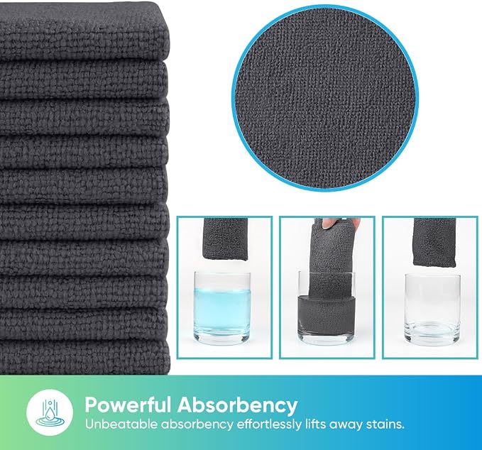 Grey Microfiber Cleaning Cloths, 10 Pack Microfiber Towels for Cars, Lint & Scratch-Free Cleaning Rags for House, Kitchen and Car 11.5 x 11.5 inch