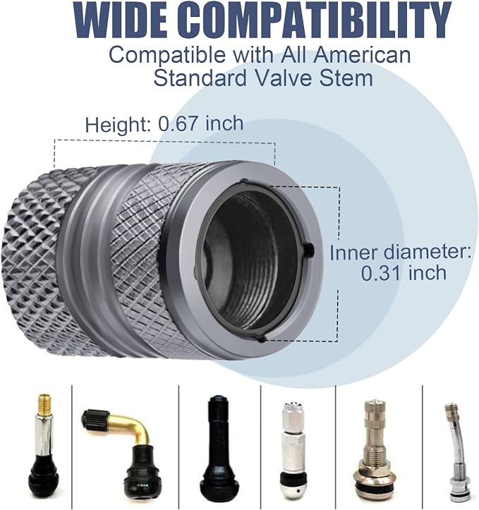 Tire Valve Stem Caps for Car Tires Air Caps Cover 8 Pack Corrosion Resistant Premium Alloy Leak-Proof Universal for SUV Truck Motorcycle Bike Gray
